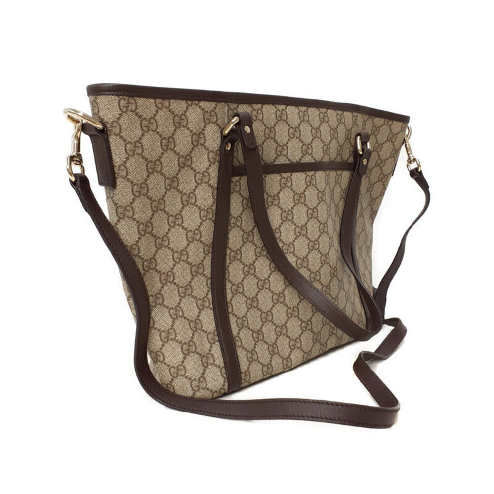Gucci Joy Supreme Tote Ebony Canvas Brown Bag Beige GG